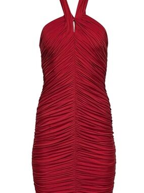 Aidan Mattox Ruched Halter Dress in Deep Red